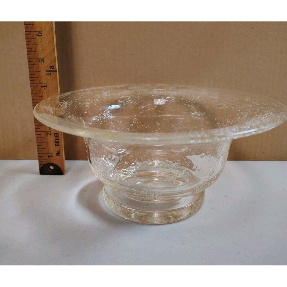 Vintage Hand Blown Bubble Glass Footed Bowl 8" Round 4" Tall - Picture 4 of 13